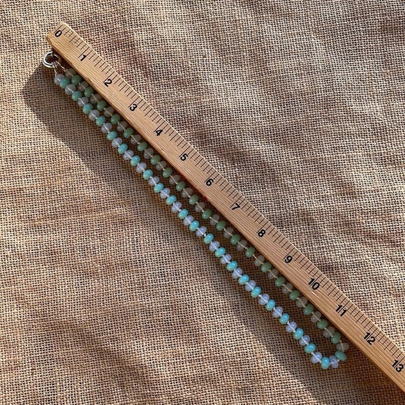 Mint Rondelle Glass & Opal Stone Beads Necklace Knotted Handmade New - Picture 3 of 10